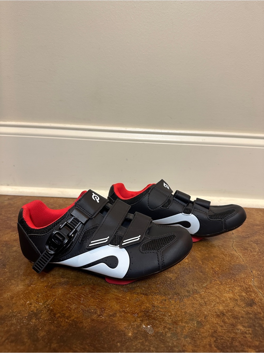 Peloton Black and Red Cycling Shoes with White Accent
